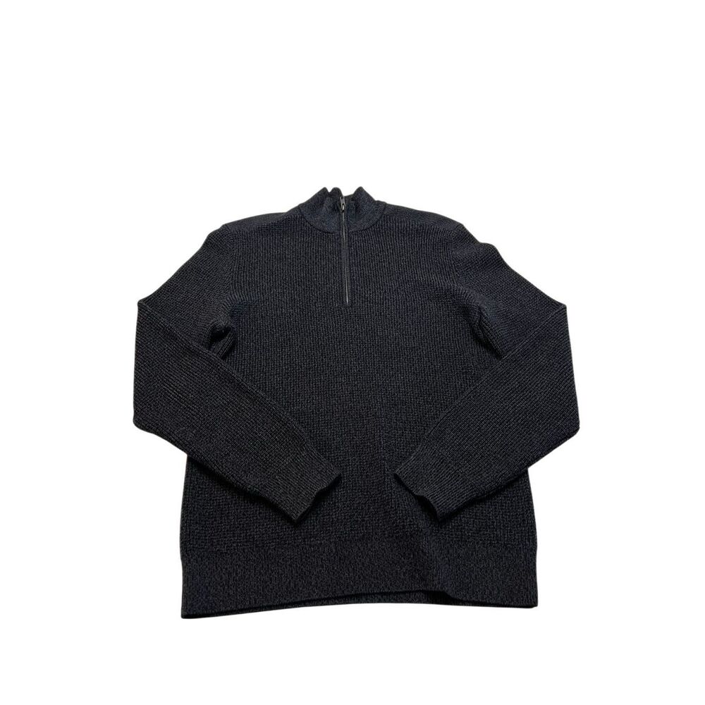 Theory Men's Merino Wool Knit Quarter Zip Mock Neck Pullover Sweater Black Large